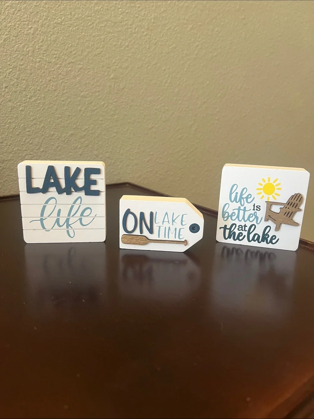 New Lake Life Decorative Wooden Signs Set of 3- White & Blue